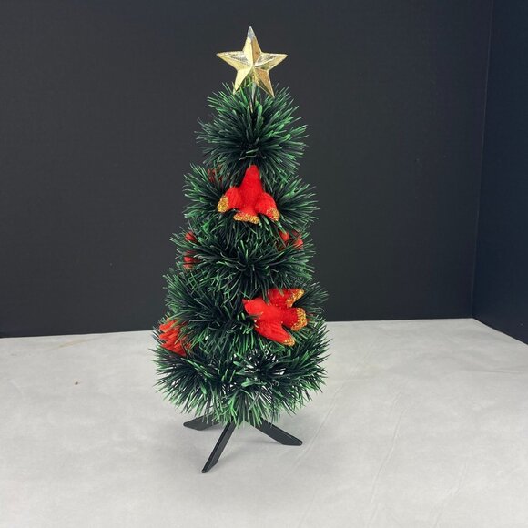 Vintage Plastic Tabletop Christmas Tree Flocked Birds 13 Inch - Picture 1 of 9